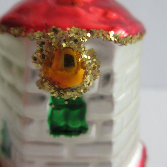 Gablonz Glass Art Austria Glass Lighthouse Christmas Ornament w/Glitter Red Blue - Picture 8 of 11
